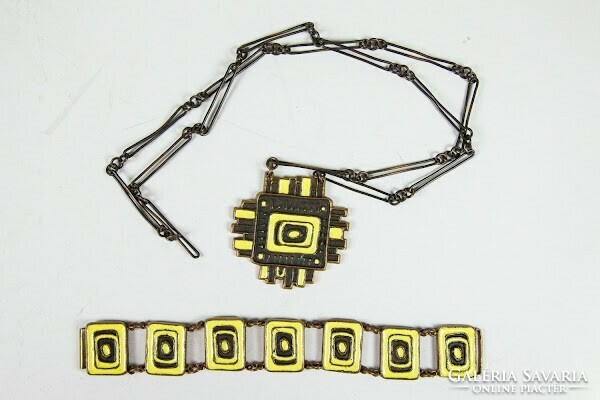 Vintage design artisan fire enamel necklace and bracelet set - 04892