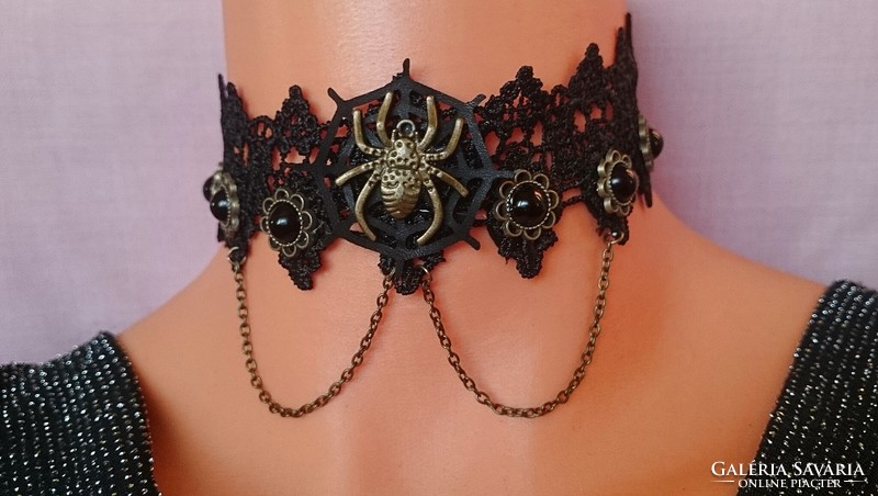 Black choker collar with blue spider