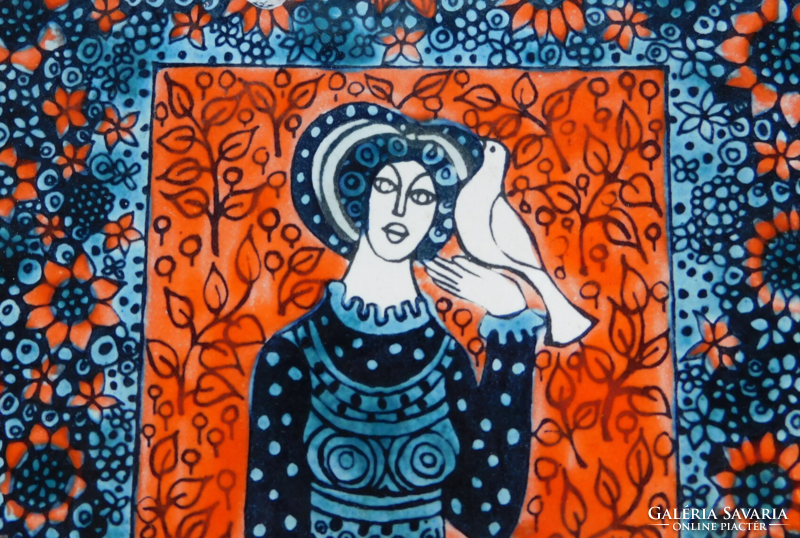 Old edition tile picture - lady with a dove