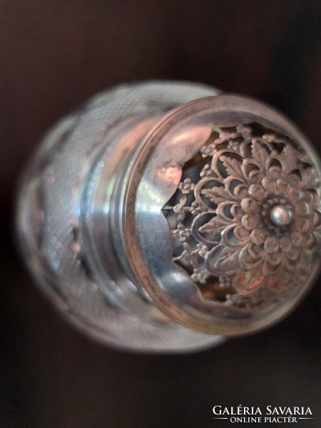 Antik ezüst cukorszóró csiszolt üveggel 1900 körül