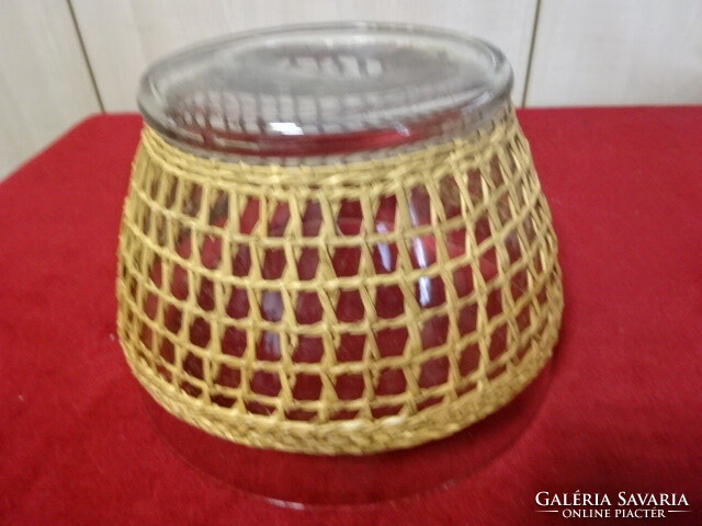 Glass bowl, with braided outer protection, diameter 20 cm. Jokai.