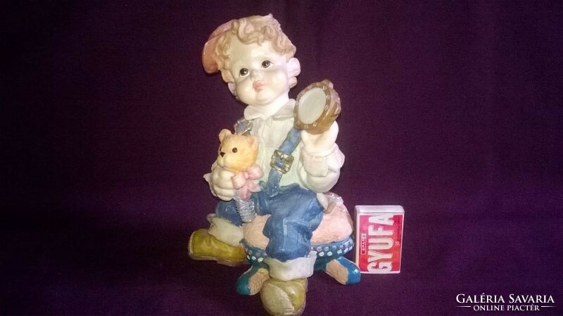 Retro sculpture from the 70s - boy with teddy bear - shelf decoration
