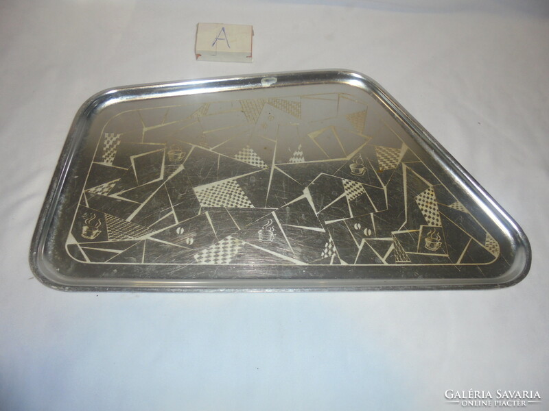 Retro coffee cup, metal tray with coffee bean pattern