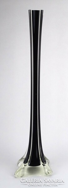 1O980 Nagyméretű mid century fekete üveg váza szálváza 40 cm