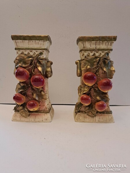 Original, marked!!! Antique Austrian julius strnact (1882-1914) faience/majolica double apple vase