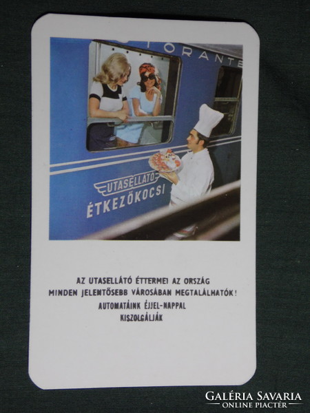 Card calendar, mauve, railway, catering dining car, erotic female models, chef, 1974