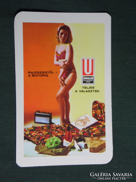 Kártyanaptár,Univerzál áruház,Békéscsaba,Orosháza,Gyula,erotikus női modell,1972