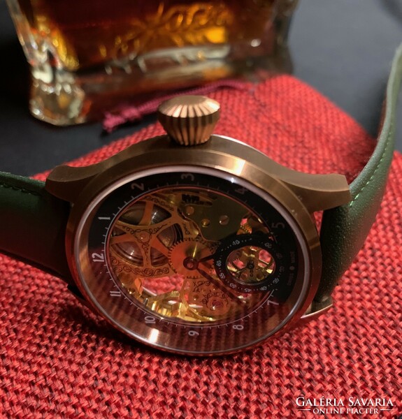 New Swiss eta/unitas 6498 skeleton watch in bronze case