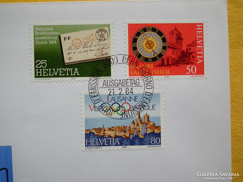1984. Svájc FDC - NABA ZÜRI bélyegkiállítás sor + A Nemzetközi Olimpiai Bizottság évford. bélyeg