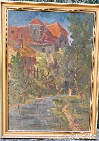 Károly Biró oil painting, priest mill. Oil, canvas.