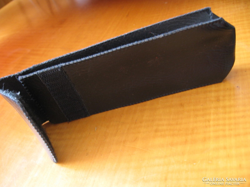 Retro black faux leather glasses case with velcro