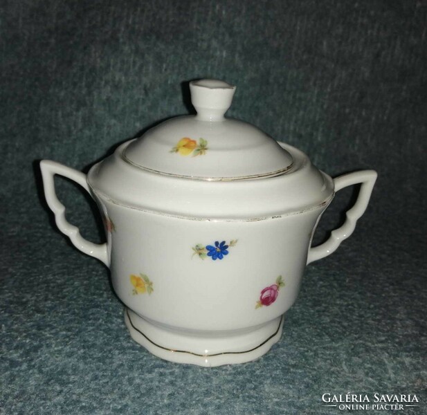 Zsolnay porcelain sugar bowl with leprechaun ears, small flower pattern (a2)