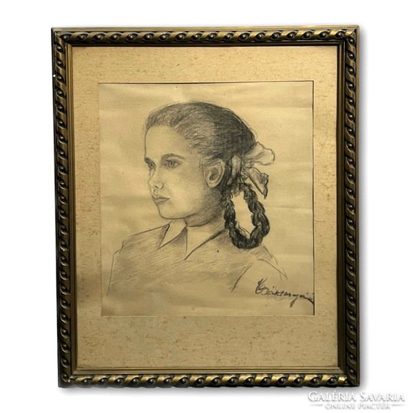 Zoltán Csáktornyai (1886-1921) little girl with pigtails - very old graphic work (invoice provided)