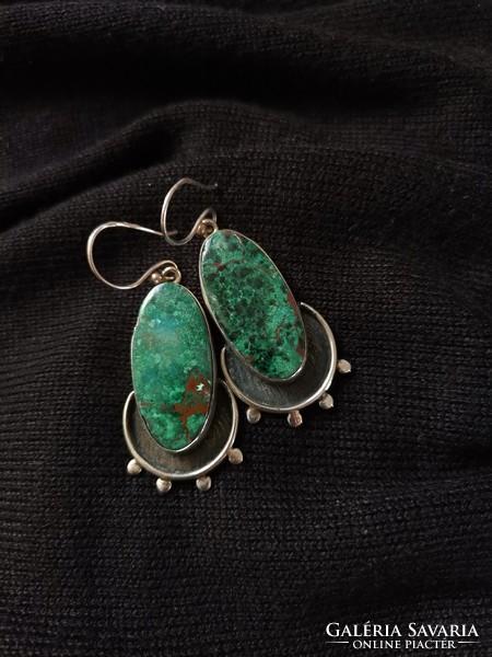 Huge silver earrings with a fabulous green stone