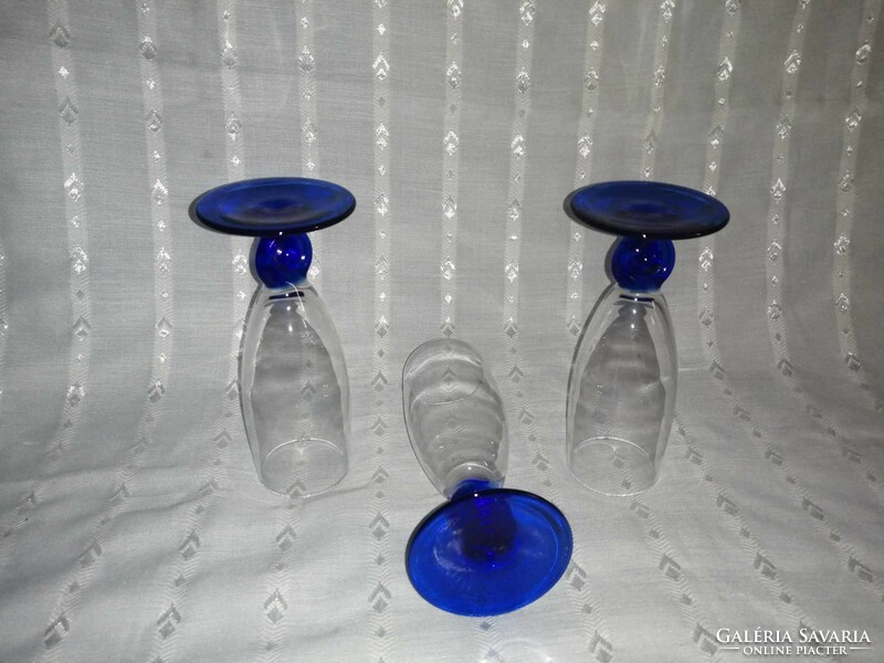 Kék talpú üveg pohár 3 db