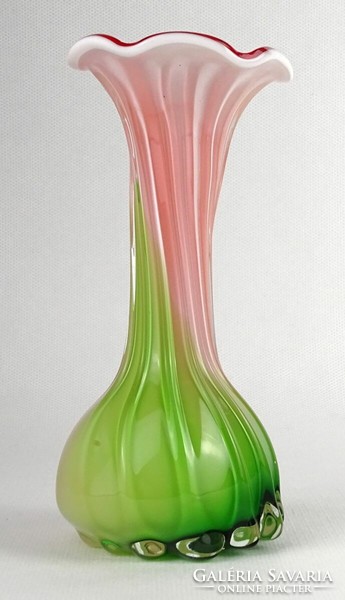1O977 Antik trikoloros fújt üveg váza 15.5 cm
