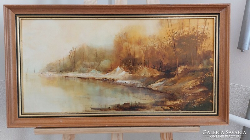 (K) simon jános landscape painting 66x36 cm with frame