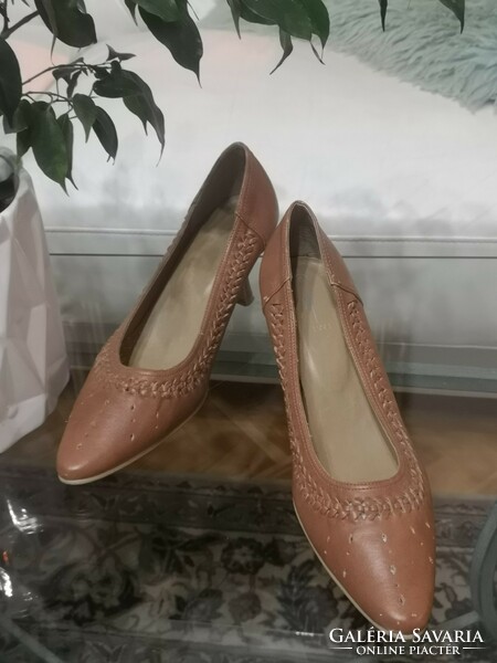 Sf 39.5-40 cinnamon-colored braided eco leather, saffiano, vegan nail shoes, 7 cm heel