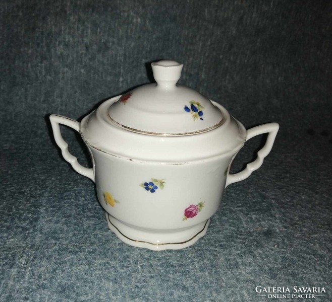 Zsolnay porcelain sugar bowl with leprechaun ears, small flower pattern (a2)