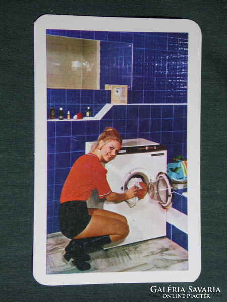 Kártyanaptár, Hajdú mosógép, Hajdúsági iparművek, erotikus női modell, 1974
