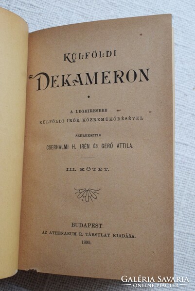 Külföldi Decameron Cserhalmi H. Irén és Gerő Attila 1895 Budapest Athenaemum Vass József I-III kötet