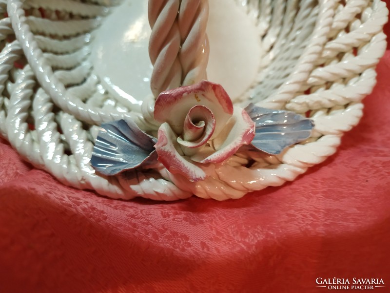 Handmade wicker, rosy porcelain basket
