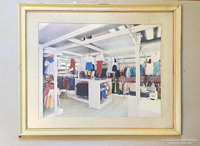 Retro clothing shop interior advertising photo print white frame under glass 75 x 61 cm