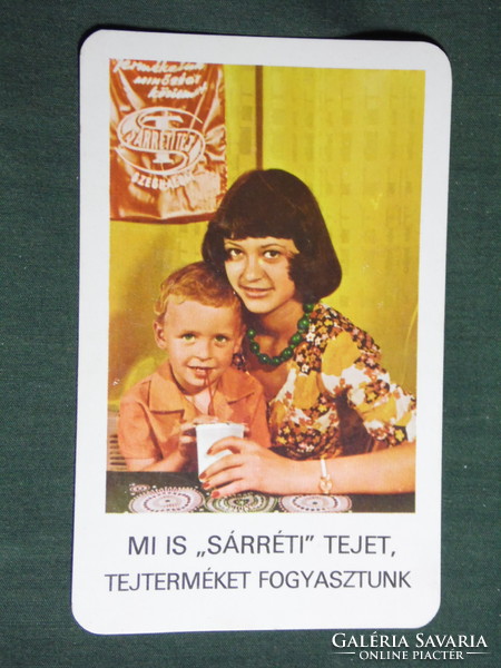 Card calendar, Sárrét dairy company pile, child female model, 1977