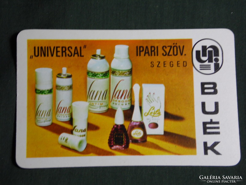 Card calendar, universal cooperative, Szeged, Jana deodorant cosmetics, 1975