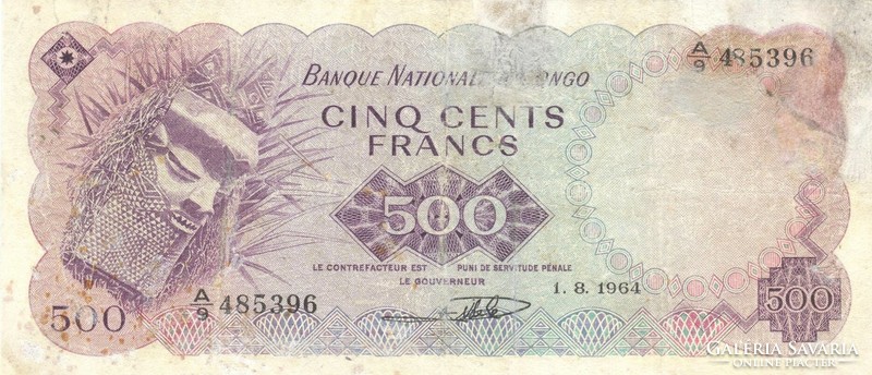500 frank francs 1964 Kongó Nagyon ritka
