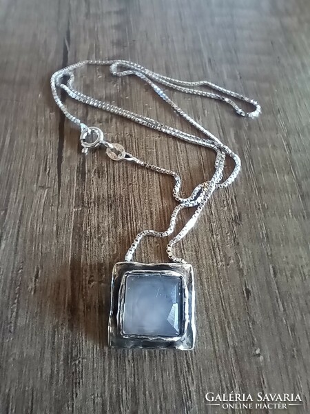 Old silver chain and pendant with stone