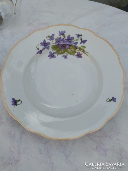 Zsolnay porcelain large deep plate with violet pattern for sale!