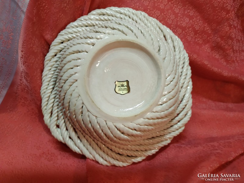 Handmade wicker, rosy porcelain basket