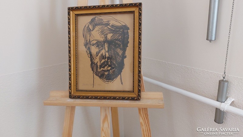 (K) Zoltán Stadler's excellent portrait drawing with 31x39 cm frame