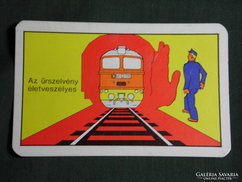 Kártyanaptár, MÁV vasút,vonat,munka baleset védelem, megelözés ,grafikai rajzos 1977