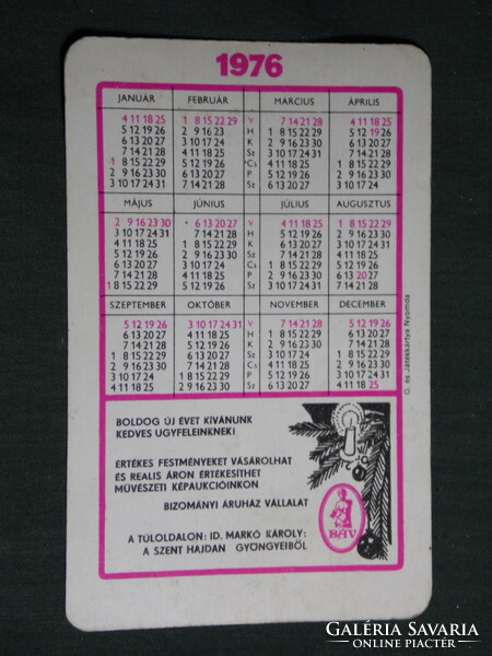 Card calendar, bav commission store, 1976
