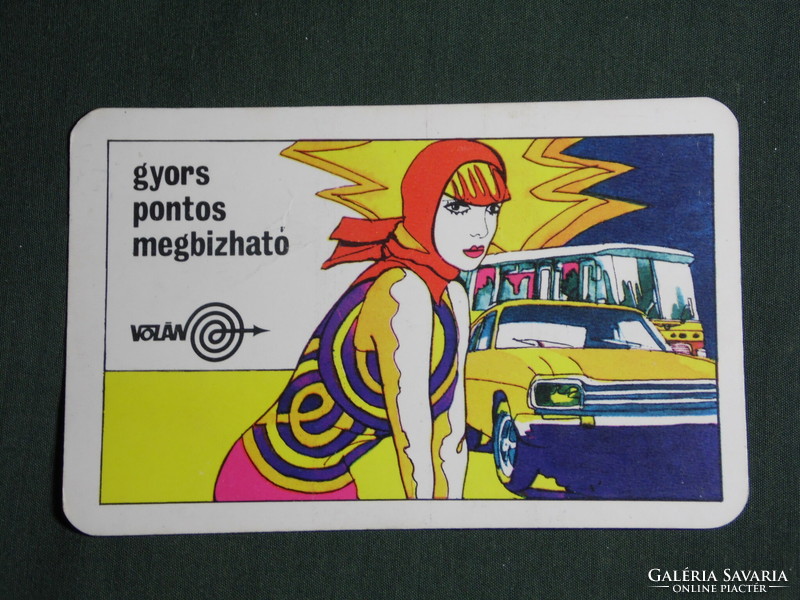 Card calendar, steering wheel company, bus, graphic artist, erotic female model, 1972