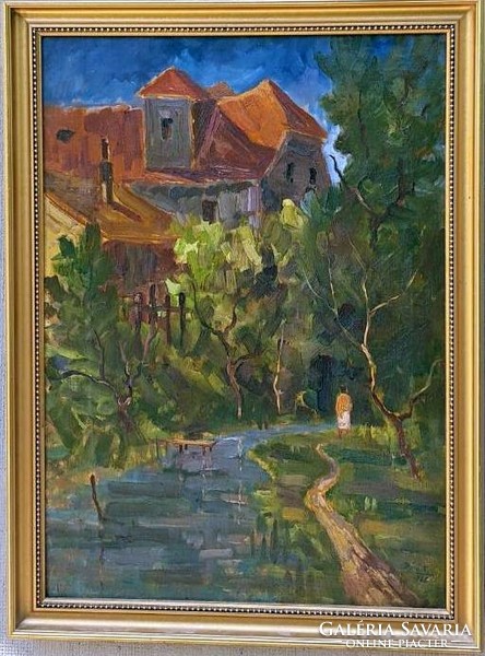 Károly Biró oil painting, priest mill. Oil, canvas.