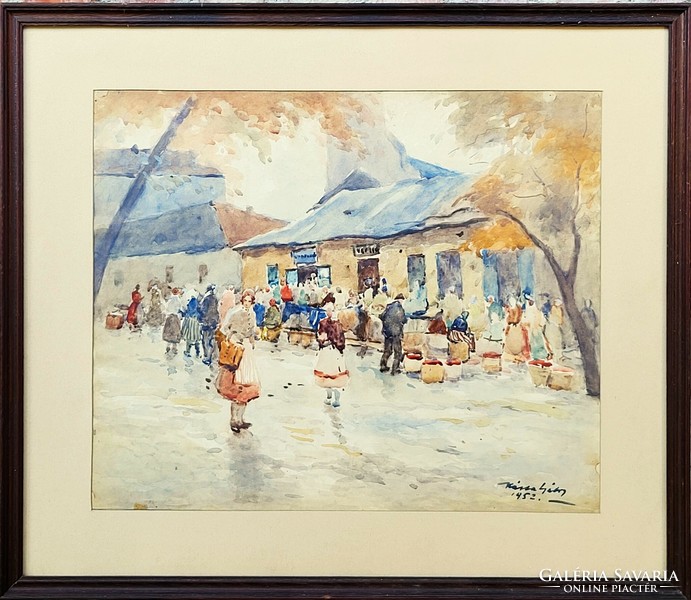 Kássa Gábor (1893 - 1961) Piaci forgatag c. festménye Eredeti Garanciával!