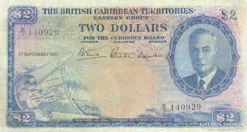20 Dollars 1951 British Caribbean Territory rare!