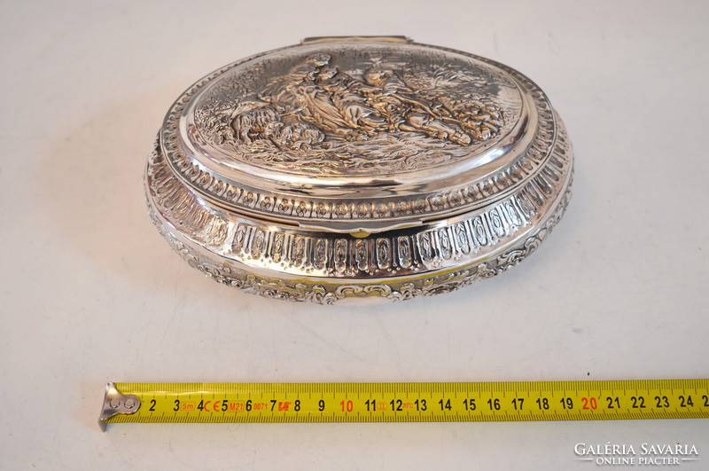 Silver baroque sugar box with scene