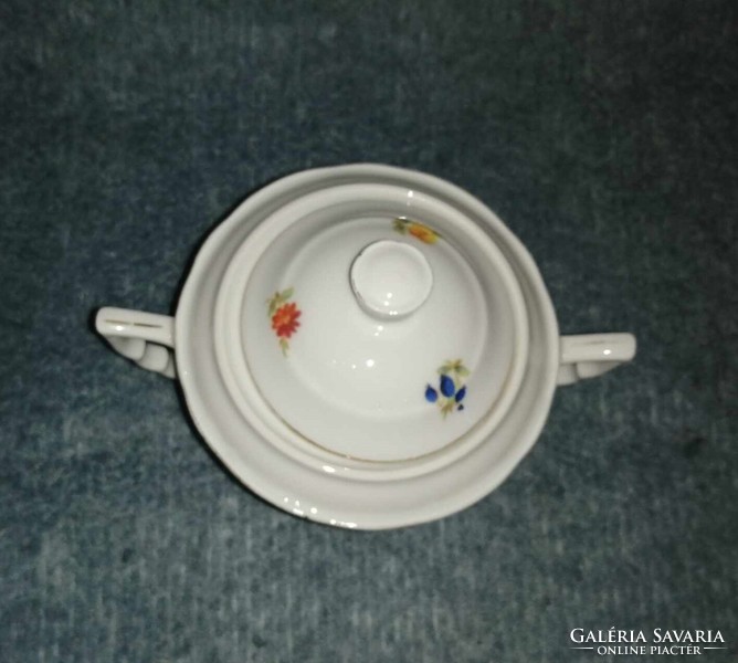 Zsolnay porcelán manófüles, apró virágmintás cukortartó (A2)