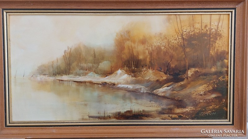 (K) simon jános landscape painting 66x36 cm with frame