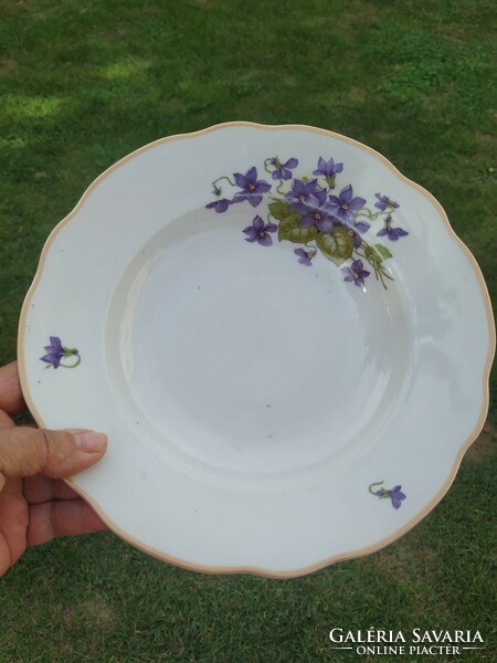 Zsolnay porcelain large deep plate with violet pattern for sale!