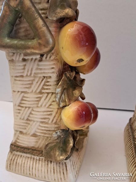EREDETI, JELZETT!!! Antik osztrák Julius Strnact (1882-1914) fajansz/majolica páros almás váza