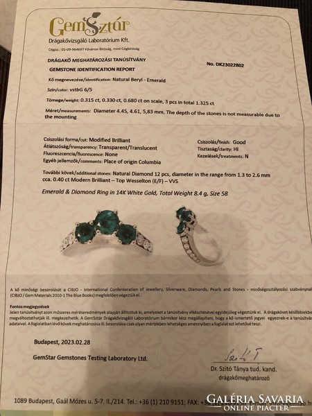 Smaragd/ gyémánt gyűrű