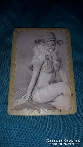 Old 3-stick tobacconist target shooting pocket mirror game - brigitte bardot with bikini image as pictured