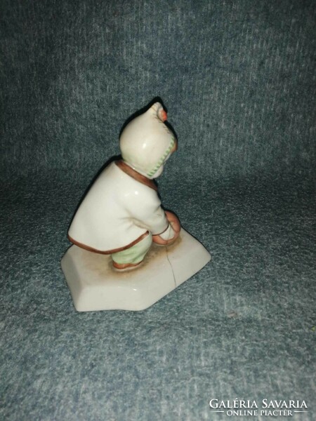 Sinkó Zsolnay figurine of a small child playing a ball