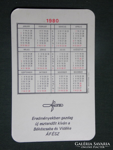 Card calendar, Békéscsaba áfés restaurant, 1980