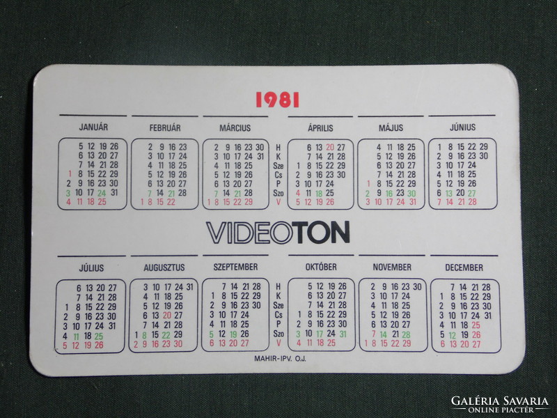 Card calendar, videoton, terminal, erotic female model, 1981